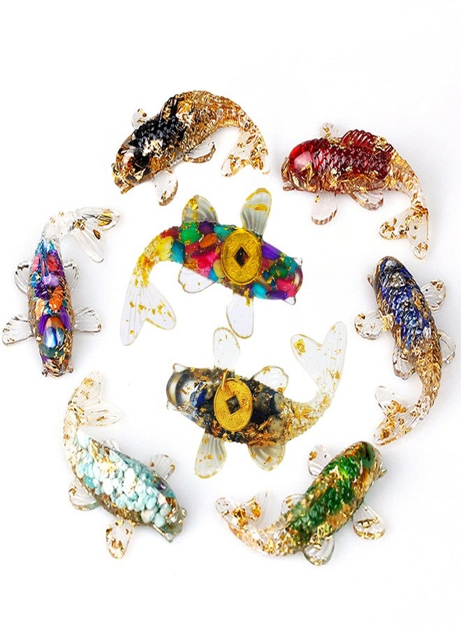 DIYOMR Set of 6 Crystals Fish Hand-dripped Resin Fused with Colorful Crystal Rocks Stones Fake Gold Coins,Blessed Carp Bring Luck Wealth,DIY Home Wall Desk Decor - Image 1